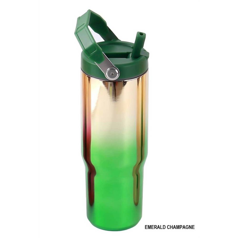 NEW 42POPS 30 oz stainless steel insulated tumbler in metallic champagne emerald